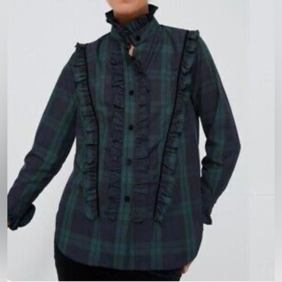 Tuckernuck Ruffle Reagan Button Down Shirt Blouse-Women’s M & L-Green/Black-NEW - Picture 3 of 15